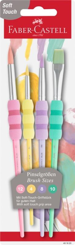 Faber-Castell Pinselset 4er-Set Pastell 3 Haar- + 1 Borstenpinsel Softgriffstück